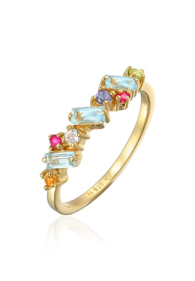 Elli PREMIUM - Ring - Elli PREMIUM Ring Dames Multicolour Betoverend met Peridot, Topaas en Maansteen in 925 sterling zilver verguld - Dames