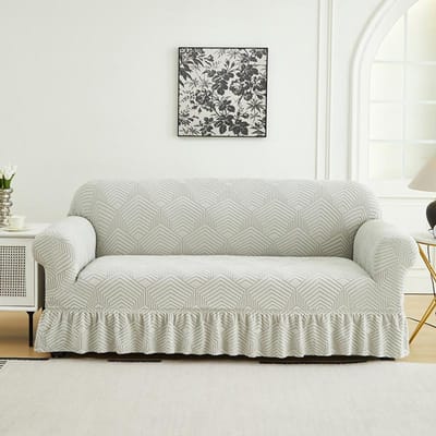 1 stuk jacquard bankhoes met hoge elasticiteit met rok, universeel voor alle seizoenen, huisdiervlekbestendig, gemakkelijk te installeren, machinewasbaar 1 seater white