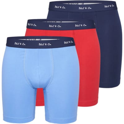 Phil & Co Boxershorts Heren Met Lange Pijpen Boxer Briefs 3-Pack Rood / Blauw - Maat M