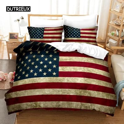 Amerikaanse Vlag Dekbedovertrek Collectie Microvezel Rood Witte Streep Decor Beddengoed Collectie Onafhankelijkheidsdag Vrijheid Thema Dekbedovertrek Voor Tieners AU Single 140x210cm