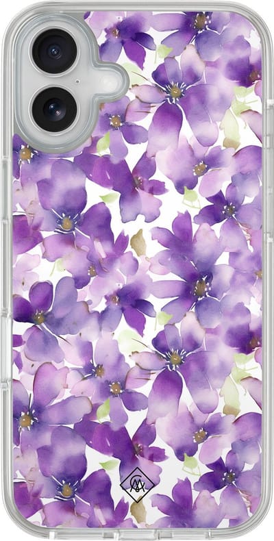 Casimoda® hoesje - Geschikt voor iPhone 16 - Floral Violet - 2-in-1 case - Schokbestendig - Bloemen - Verhoogde randen - Paars, Transparant