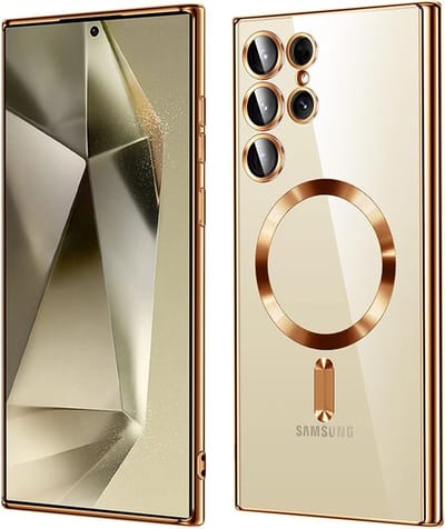 Hoesje geschikt voor Samsung Galaxy S24 Ultra - Techsuit Luxury Crystal Back Cover - Geschikt voor MagSafe - Transparant/Goud