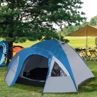 MODFU - Koepeltent - Dubbelwandig En Waterafstotend - 4 Seizoenen - Voor Kamperen - Polyester - Blauw - 4-Persoons
