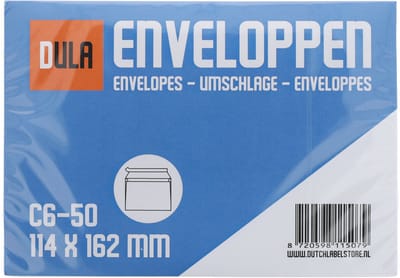 C6 Enveloppen A6 formaat wit - 114 x 162 mm - 50 stuks - Zelfklevend met plakstrip - 80 Gram - DULA