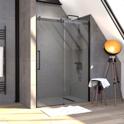 Aurlane - Douche Schuifdeur Rolling 140 X 200cm - Zwart Profiel - 8 Mm Helder Glas