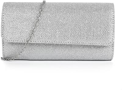 MTTProducts - Glitter Evening Bag - Clutch Bag - Perfect voor Feestjes - Zilver - Chain Bag - Elegante Avondtas - Geschikt voor Bruid en Prom