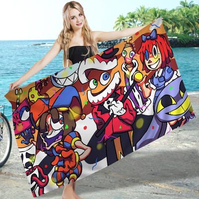 Het Verbazingwekkende Digitale Circus Microvezel Deken Sneldrogende Strandlakens Oversized Bedrukking Super Absorberende Zwembad Deken Cotton 30x60cm