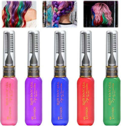 Set van 5 Wasbare Haarverf in 5 Kleuren, Directe Kleur, Geschikt voor Feestjes en Bruiloften, Inclusief Mini Kam