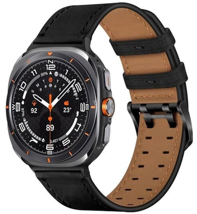 By Qubix - smartwatch bandje - Compatible Samsung bandje - Leren band met twin gesp - Zwart - Geschikt voor Samsung Galaxy Watch 9 (40/44mm) - Watch 8 (40/44mm) - Watch 8 Classic (46mm)
