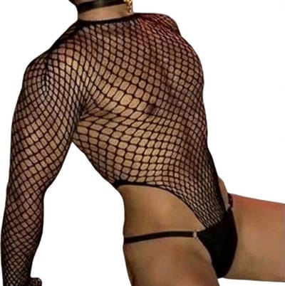 V-Line Bodystocking heren - Mesh jumpsuit - Erotisch mannen lingerie - One size