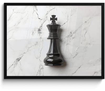 Poster in lijst - Fotolijst 70x50 cm - Posters - Schaakstuk - Koning - Zwart - Marmer - Posterlijst zwart - Decoratie - Wanddecoratie woonkamer - Muurdecoratie slaapkamer
