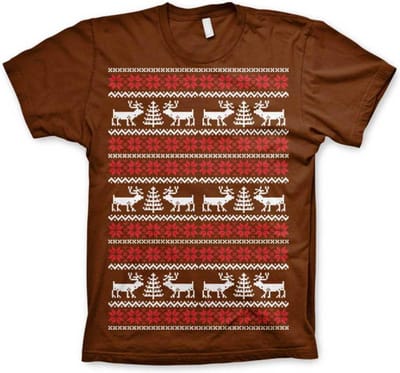 Heren Tshirt -M- Christmas Knit Pattern Bruin