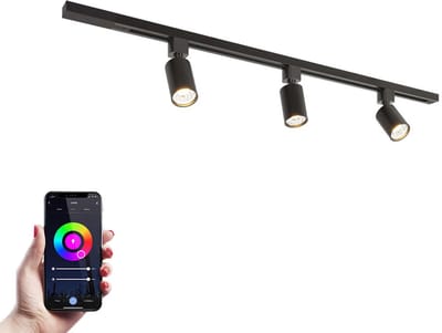 HOFTRONIC railverlichting pakket recht – 1 meter rail – 3 dimbare RGBWW GU10 railspots – aluminium zwart – IP20 – modulair – 230V – smart verlichting woonkamer keuken
