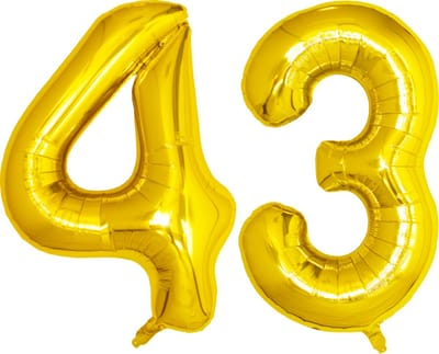 Folie Ballon Cijfer 43 Jaar Goud Verjaardag Versiering Helium Cijfer Ballonnen Feest versiering Met Rietje - 86Cm