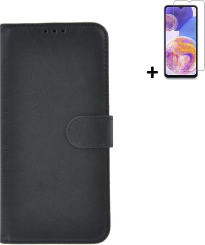MoDo hoesje Geschikt voor Samsung Galaxy A14 5G - Kunstleer Book Case - Zwart hoesje met screenprotector