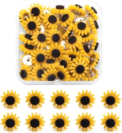 Dailygoods- Pushpins 40 Stuks - Zonnebloemstijl - Decoratief - Herbruikbaar - Voor Prikborden - Hoogwaardig Metaal - Prikpinnen