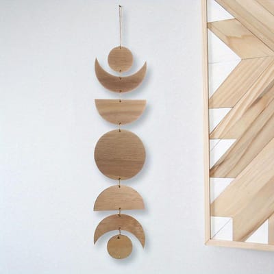 Guirlande murale en bois à suspendre, décoration murale avec phases de lune, ornements suspendus, décoration du Ramadan, décoration d'intérieur bohème pour chambre d'enfant, cadeau