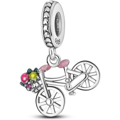 Authentieke Originele Bedel Kralen Componenten Koperen Metaal Verguld Creatieve Bloem Fiets Hanger Kralen Componenten Compatibel Met Armbanden Ontworpen Voor wit