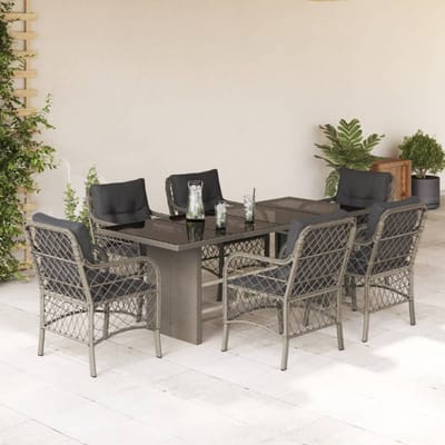 vidaXL - 7-delige - Tuinset - met - kussens - poly - rattan - grijs