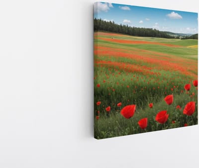 Saammp Canvas Schilderij - Tulpenveld - Natuur - Landschap - 20x20 - Foto op canvas - Wanddecoratie - Muurdecoratie Woonkamer - Slaapkamer decoratie - Canvas Print