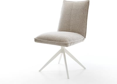 Eetkamerstoel Lelio-Flex kruisframe breed wit geweven stof beige 360° draaibaar rocker-functie pocketveer kern