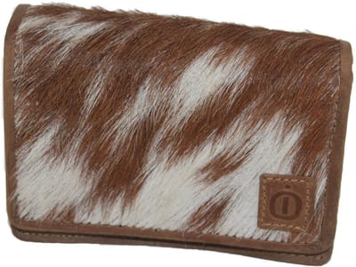 OI Hunter bruine leren Europortemonnee Kort met vacht / harmonica portemonnee compact / overslag beurs met soufflé en haren / Hunter bruin leder / RFID safe / 163H