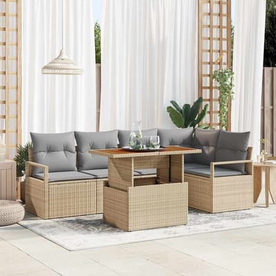 vidaXL - Tuinbank - Set - 6 - st - 5-Aantal - zitplaatsen - Beige - en - Grijs
