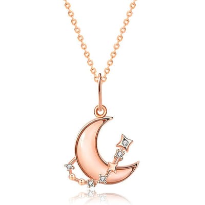 S925 Sterling Zilver Ster-maan Ketting Vrouwelijk Persoonlijkheid Ontwerp Elope To The Moon Niche Schelp Sleutelbeenkettinkje beige