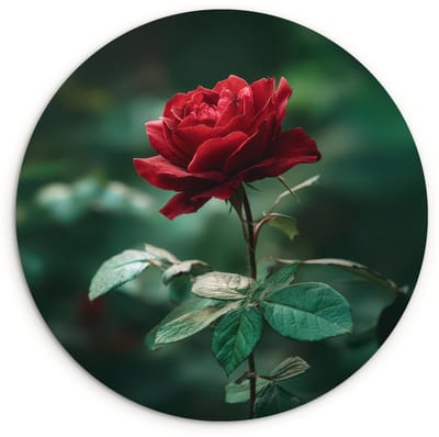 WallCircle® Wandcirkel 120x120 cm - Muurcirkel Roos - Bladeren - Dieprood - Muurdecoratie woonkamer - Wanddecoratie slaapkamer - Kamer decoratie accessoires - Ronde schilderijen XXL