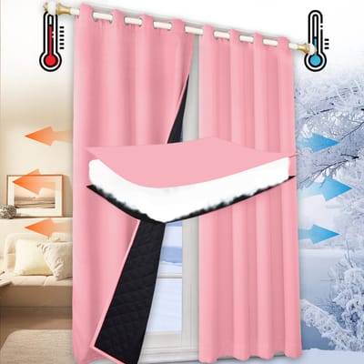 Qelus 100% Opaque Warmte-Koud Isolerend Gordijn met Ringen - Blokkeert Geluid - 1 stuk Verduisteringsgordijnen voor Woonkamer & Slaapkamer - 132x244cm - Voor Winter & Zomer - Gratis Bindband - Roze