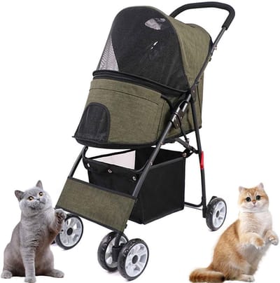 Hondenbuggy Opvouwbaar - Reisbuggy Hond - Comfortabel Reizen - Universele Remwielen - Tot 12.5 kg - Legergroen