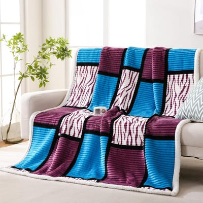 Extra Dikke Sherpa Fleece Plaid Deken - Zacht & Warm - 152x203 cm - Blauw Zebra Patroon