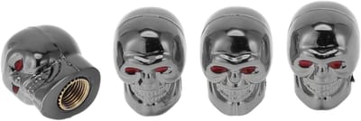 Decoratieve Ventieldoppen in Schedel Hoofd Vorm - 4 Stuks, 7x22mm, Geschikt voor Auto en Motor, Titanium Kleur