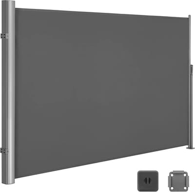 Hoppa! Tuinscherm, Zijluifel, Uittrekbaar oprolbaar windscherm 200x400 cm (HxB) inkijkbescherming, zonwering, ondoorzichtig, zijrolgordijn, zijmarkies, privacyscherm voor balkon, terras, tuin, grijs