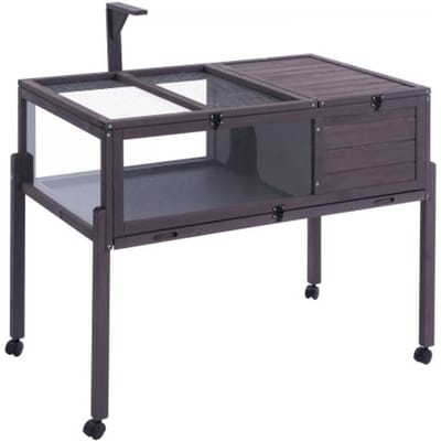 VEVOR Turtle Habitat, Houten Schildpaddenhuis voor Binnen en Buiten, Schildpaddenverblijf op Wielen met Lichtstandaard, Reptielenverblijf Kleine Dierenkooi met Steunpoten, Wielen, voor Gekko, Hagedis, Slang