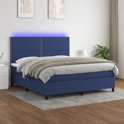 vidaXL - Boxspring - met - matras - en - LED - stof - blauw - 180x200 - cm