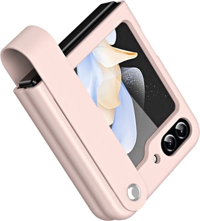 Lunso Geschikt voor Samsung Galaxy Z Flip 7 FE / Flip6 Leren hoes met band - strap case - Roze