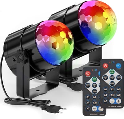 Auronic Discolampen - LED Discobal Kinderen - 2 stuks - Disco licht Volwassenen - Afstandsbediening en Muziekgestuurd - Zwart