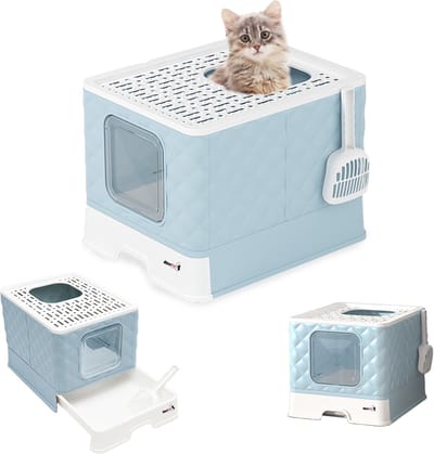 MaxxPet Kattenbak opvouwbaar - Kattenhuis - Kunststof Kattentoilet - 50x41x37cm - Licht Blauw