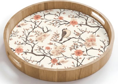 Dienblad rond 40x40 cm - Schootdienblad hout - Kersenbloesem - Mus - Roze - Borrelplank rechthoek - Plateau houten dienbladen