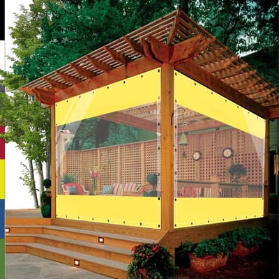 Transparante Outdoorgordijnen - Zeil met ringen - Buiten beschermen - Waterdicht PVC materiaal - 34m x 28m - Geel