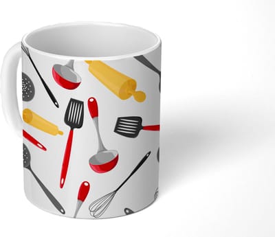 Mok - Koffiemok - Patronen - Keukengerei - Spatel - Deegroller - Mokken - 350 ML - Beker - Koffiemokken - Theemok