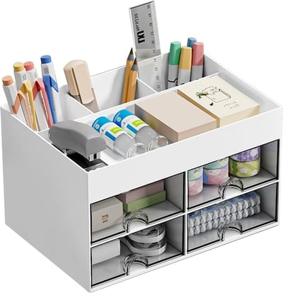 Multifunctionele Bureau Organizer met 4 Laden, Ruimtebesparende Organizer voor Kantoor, School en Thuis, Ideaal voor Kantoorbenodigdheden en Schoolspullen