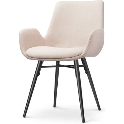 Nolon Nena-Eef Eetkamerstoel Beige - Armleuningen - Stof - Zwarte Houten Poten - Lage Armleuning - Design - Scandinavisch - Comfortabel