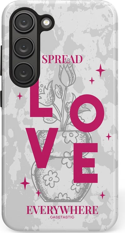 Casetastic hoesje geschikt voor Samsung Galaxy S23 - Dubbellaagse bescherming - Spread Love Everywhere - Grijs Roze - Valentijn - Valentine - Fashion Case - Lichtgrijs Wit Roze