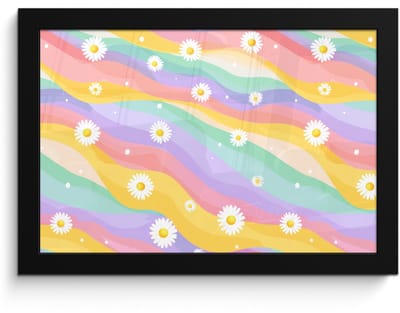 Poster in lijst - Fotolijst 30x20 cm - Posters - Madeliefjes - Kleurrijk - Pastel - Vrolijk - Posterlijst zwart - Decoratie - Wanddecoratie woonkamer - Muurdecoratie slaapkamer