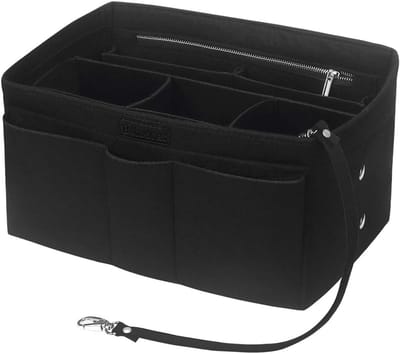 Famanu - Handtaschen Organizer für Frauen, Filz Taschen Organisator Tote Organizer Handtaschenordner Bag in Bag Organizer mit Reißverschluss-Tasche,Schwarz - L