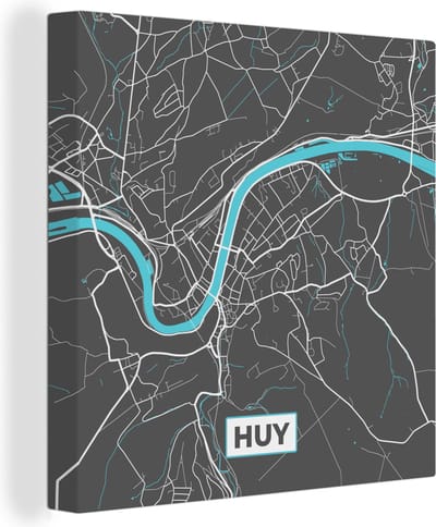 Canvas Schilderij Stadskaart – Grijs - Kaart – Huy – België – Plattegrond - 20x20 cm - Wanddecoratie