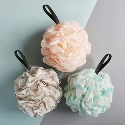 Verpakking van 3 badsponzen - Badspons - Douche-Iuffa's - Mesh-poef lichaam - Badsponzen Mesh Ballen - 3 Kleuren Body Wash - Rug Exfolieert Huid - Reinigt Verzacht Scrubber - Perfect voor Badkamer - Mannen - Vrouwen - Soft spons - Herbruikbaar