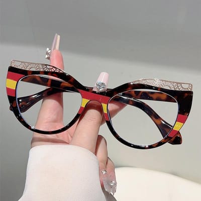 Trendy Stijlvolle Patchwork Zonnebril KAMMPT Stijlvolle C-at-Eye Vormige Optische Monturen Dames Nieuw Meerkleurige Rand Blauwlicht Blokkerende Bril transparent lenses